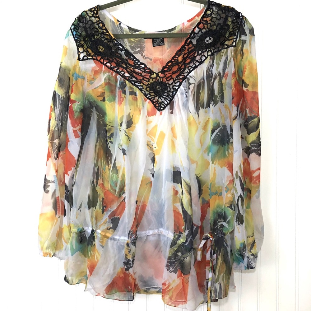 Floral blouson sheer top 2XL 2X